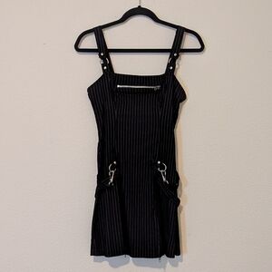 Vintage Lip Service Y2K Gangsta Pranksta Zipper Dress Black Pinstripe 2004